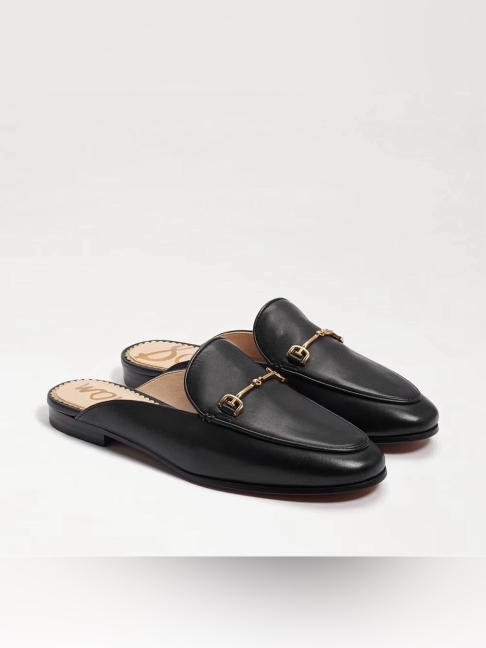 Sam Edelman Linnie Horsebit Black Mule Loafers with Gold Bit